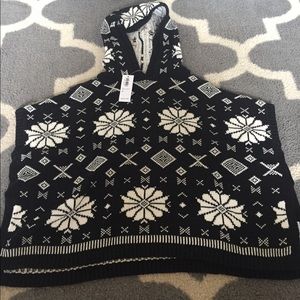 Hooded Black Sweater Poncho